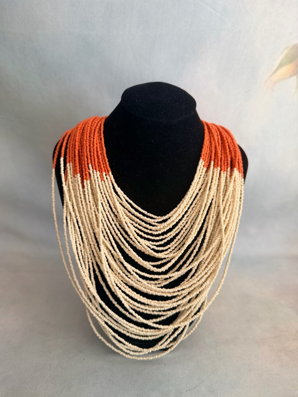 Layered Beaded Necklace in Orange and Cream - Women's Jewelry